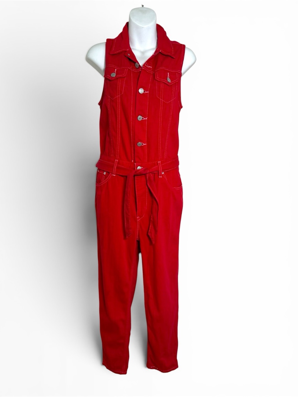 Levi’s RED sleeveless utility denim jumpsuit size XS
